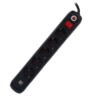 Prelungitor Spacer PP-5-30B USB, Schuko x 5, 3500W, negru