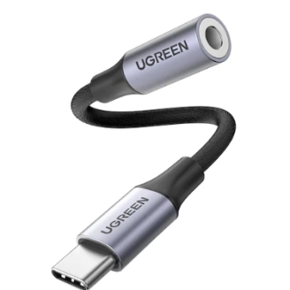 Cablu adaptor Ugreen AV142 USB Type-C to Jack 3.5mm, 10cm, gri