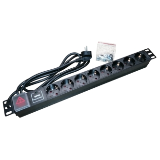 Bara alimentare aluminiu / PDU, 19 inch, 8 prize schuko + switch, protectie...