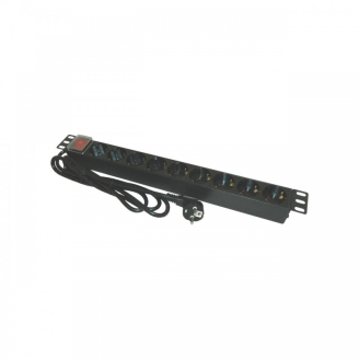 Bara alimentare aluminiu / PDU, 19 inch, 9 prize Schuko + switch, 16A, 3500W,...