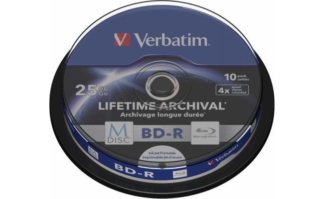 BD-R VERBATIM  25GB, viteza 4x, 10 buc, spindle, printabil, "MDISC Lifetime...