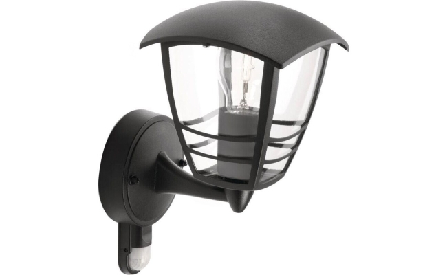 Outdoor wall light Philips Creek, with sensor, top down, E27, 1x60W, Black