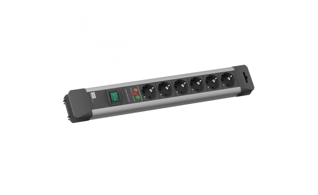 Prelungitor Bachmann CONNECTUS 6xCEE7/3 PC, intrerupator, 1xPST, 2m negru
