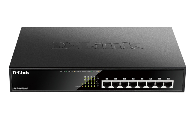 Switch D-Link DGS-1008MP, 8 port, 10/100/1000 Mbps