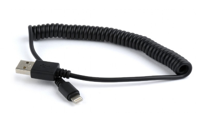 Cablu Gembird CC-LMAM-1.5M Negru, 1.5m, Spiralat, USB 2.0 la Lightning