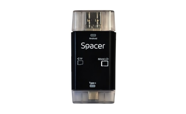 Card Reader extern SPACER SPCR-309, 3 in 1, interfata USB 2.0, USB Type C,...