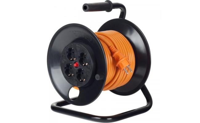 Priza cu protectie Derulator 4 prize Schuko 25m cablu - Protectie termica,...