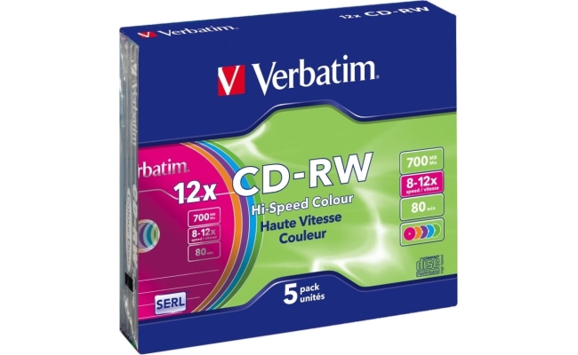 CD-RW VERBATIM  700MB, 80min, viteza 8-12x,   5 buc, carcasa, "Colour 12x"...