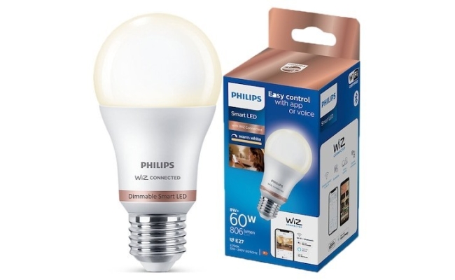 Bec LED inteligent Philips, Wi-Fi, Bluetooth, A60, E27, 8W (60W), 806 lm...