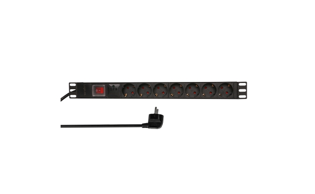 PDU LOGILINK 1U 19 inch 7 prize Schuko cu protectie supratensiune 16A On/Off...