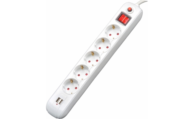 PRELUNGITOR SPACER, Schuko x 5, conectare prin Schuko (T), USB x 2, cablu 1.8...