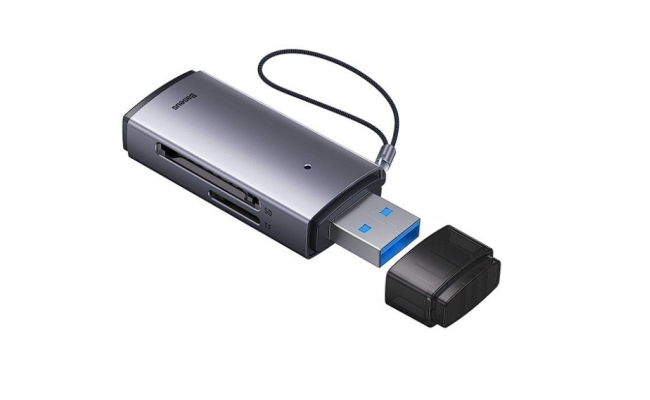 CARD READER extern Baseus Lite WKQX060013, interfata USB 3.0, metalic, gri