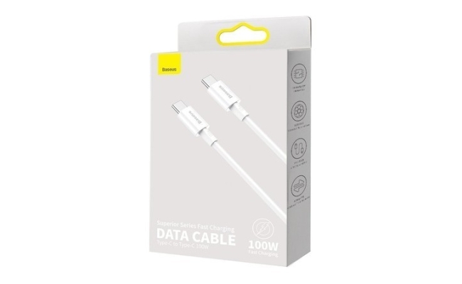 Cablu Baseus CATYS-C02 Superior USB Type-C la USB Type-C 100W, 2m, Alb 20442