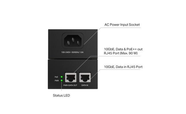 INJECTOR Omada 10G PoE++ TP-LINK POE380S, 2 x porturi 10 Gigabit, compatibil...