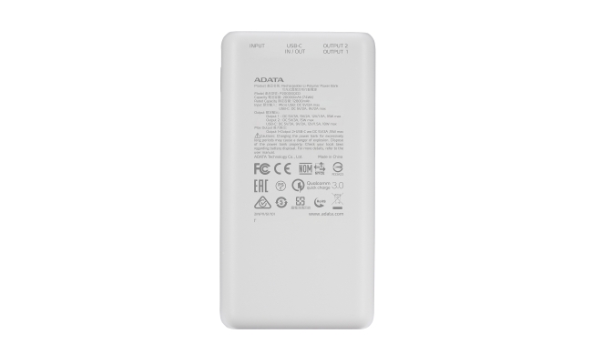 Power bank Adata 20000mAh, Quick Charge 3.0 + PD 18W, 2 x USB & 1 x USB-C...