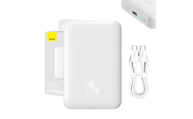 Powerbank Baseus Magnetic, 10000mAh, 20W, MagSafe (alb) 52027