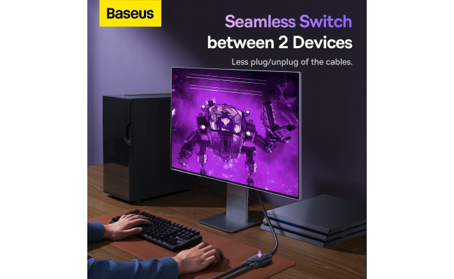 Switch HDMI bidirectional Baseus AirJoy Cluster 2 in 1, 4K, 60Hz, 1m, negru...