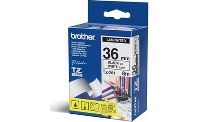 Banda Laminata Original Brother Black on White, TZE261, pentru P-Touch, 36mm...