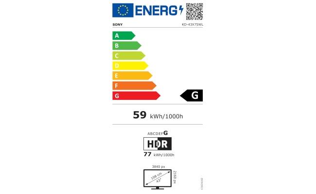 Televizor Sony LED 43X75WL, 108 cm, Smart Google TV, 4K Ultra HD, HDR, Clasa...