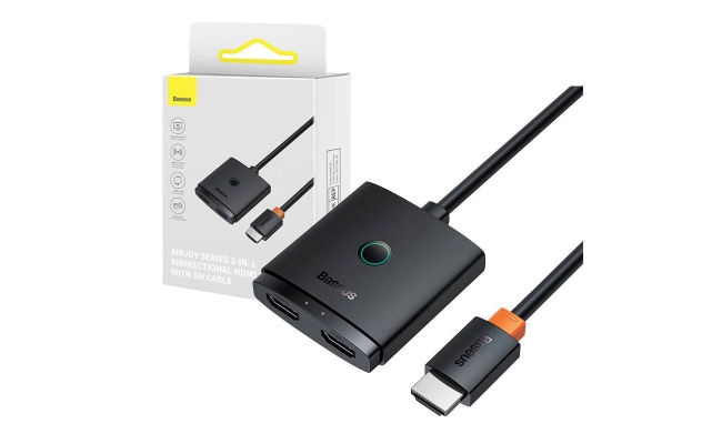 Switch HDMI bidirectional Baseus AirJoy Cluster 2 in 1, 4K, 60Hz, 1m, negru...