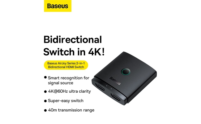 Switch HDMI bidirectional Baseus AirJoy Cluster 2 in 1, 4K, 60Hz, 1m, negru...