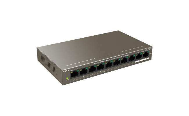 Switch TENDA TEF1110P-8-102W, 2 porturi Gigabit, 8 porturi PoE, argintiu...