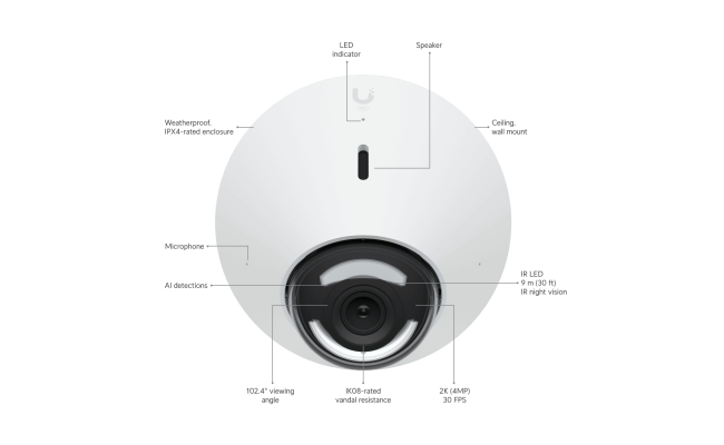 Camera supraveghere IP Dome Ubiquiti UVC-G5-DOME, 4 MP, IR 9 m, microfon, PoE...