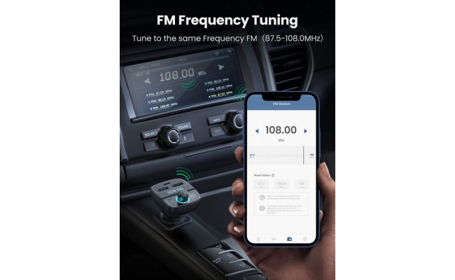 Modulator bluetooth auto FM, Ugreen 80910, 2x USB, Type-C, MicroSD, negru...