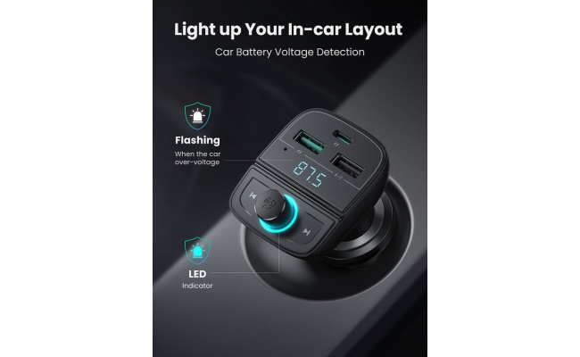 Modulator bluetooth auto FM, Ugreen 80910, 2x USB, Type-C, MicroSD, negru...