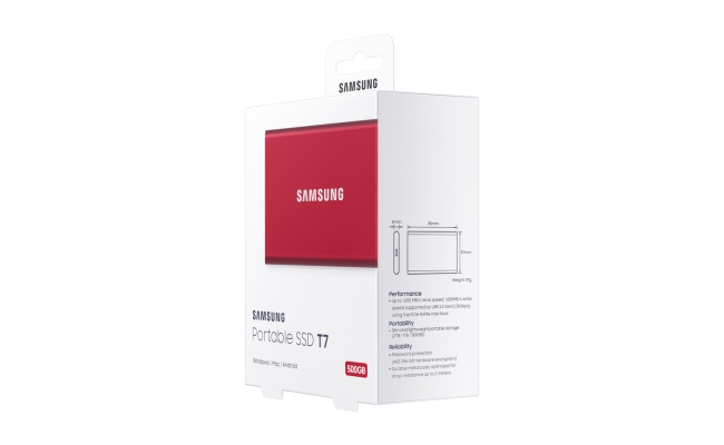 SSD extern Samsung T7 portabil, 500GB, USB 3.2, Metallic Red 54641