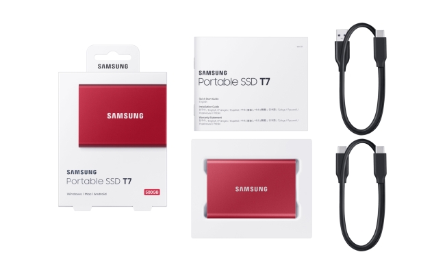 SSD extern Samsung T7 portabil, 500GB, USB 3.2, Metallic Red 54642