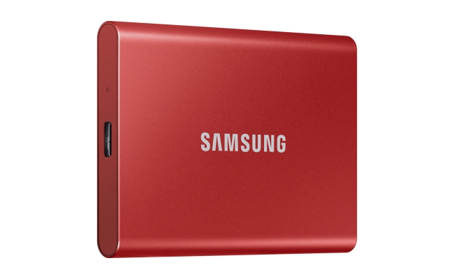 SSD extern Samsung T7 portabil, 500GB, USB 3.2, Metallic Red