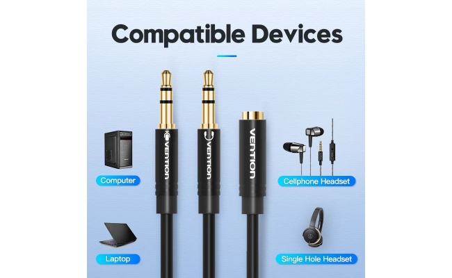 Cablu audio Vention BBTBY, 2 x Jack 3.5mm (T) la Jack 3.5mm (M), 0.3m,...